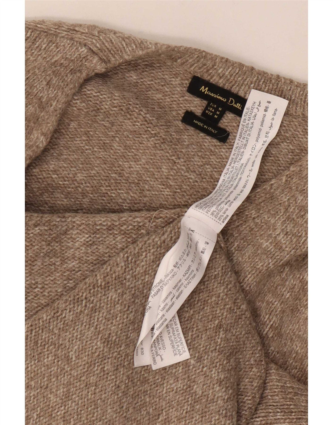 Suéter masculino Massimo Dutti com decote em V, médio bege poliamida