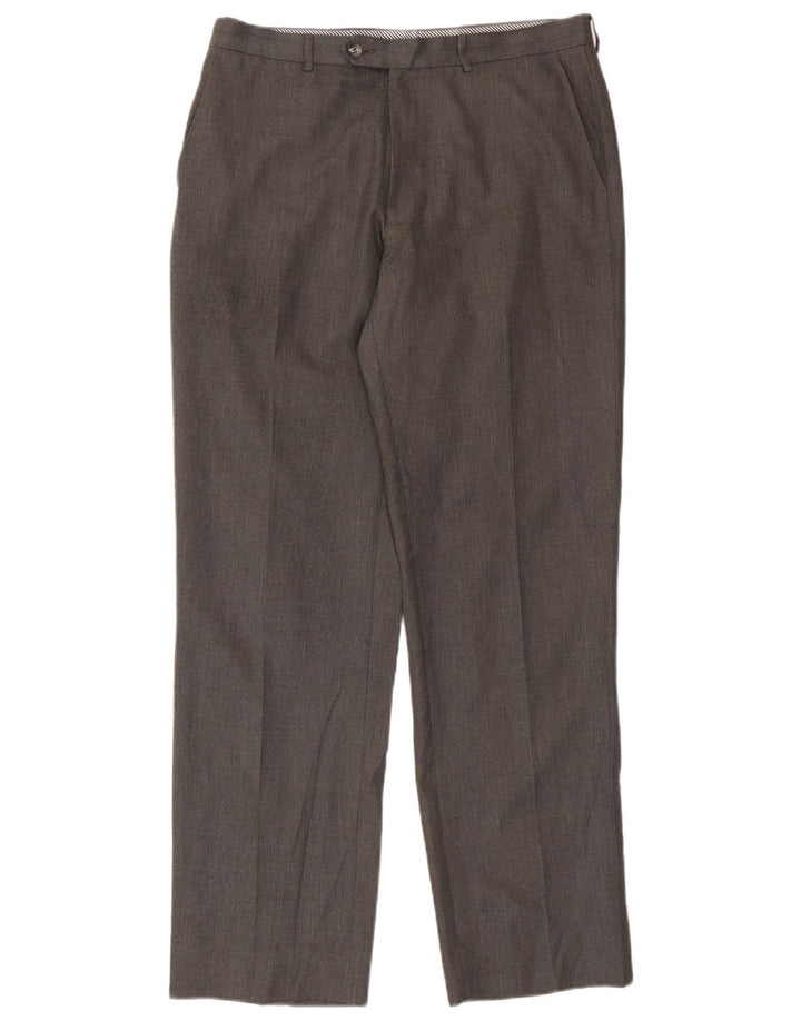 Calça masculina de terno reto Marks & Spencer W34 L33 cinza poliéster