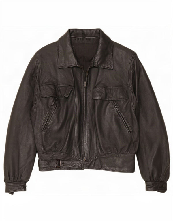 Jaqueta de couro masculina vintage UK 42 XL preta