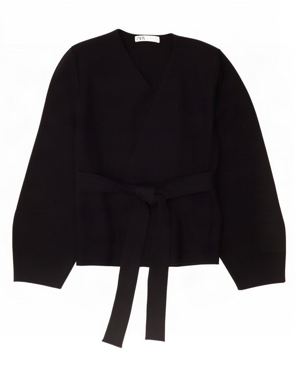 Suéter cardigã feminino Zara UK 10 pequeno preto poliamida