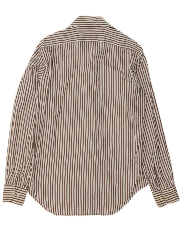 Camisa masculina MASSIMO DUTTI tamanho 39 15 1/2 algodão listrado marrom médio