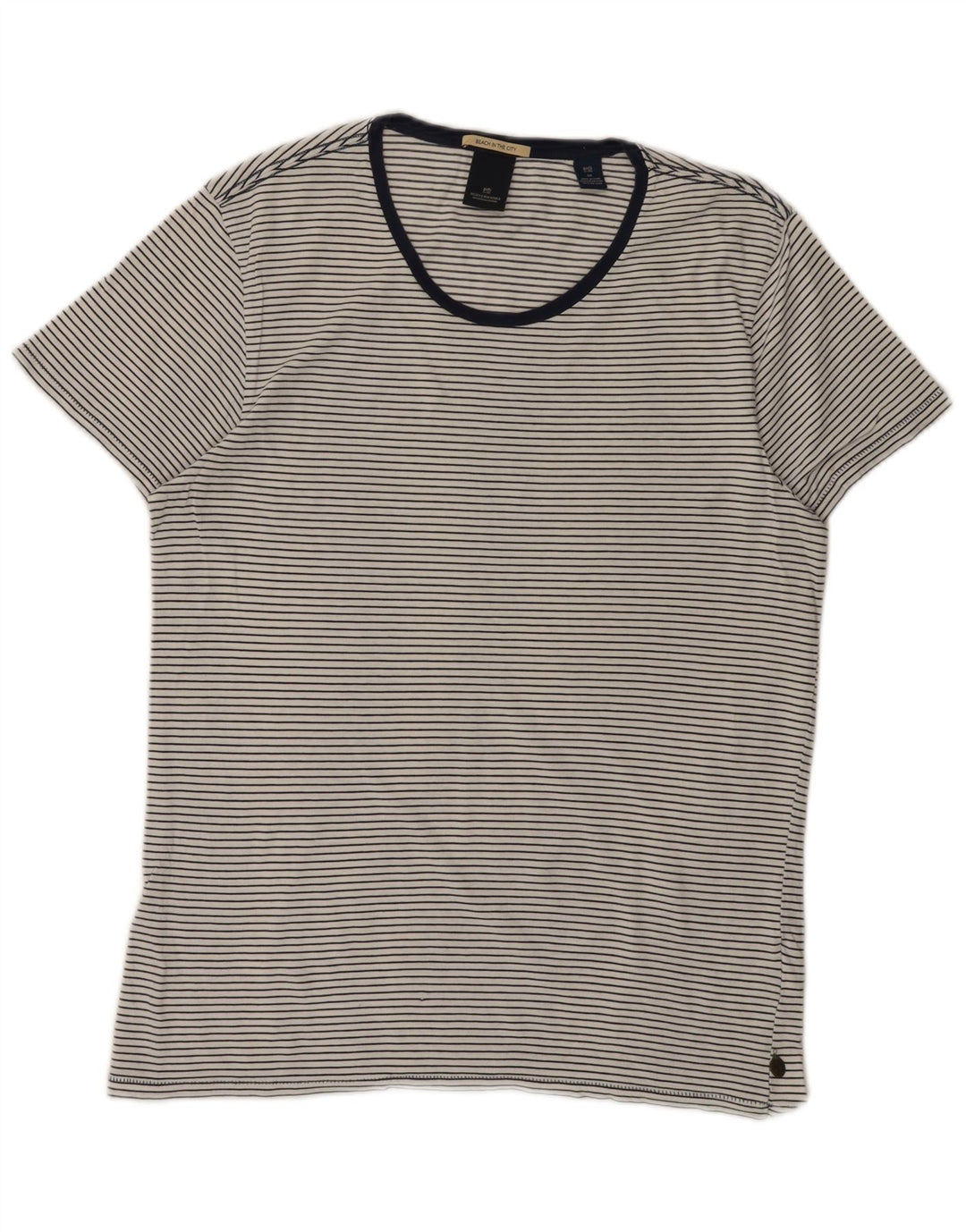SCOTCH & SODA Camiseta masculina de algodão listrado branco médio