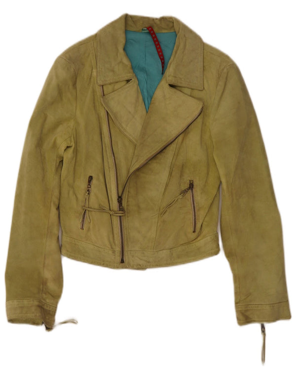 Jaqueta de motociclista de camurça vintage feminina IT 40 couro verde pequeno