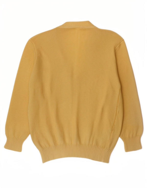 Suéter cardigã feminino vintage UK 14 Argyle amarelo médio/acrílico diamante