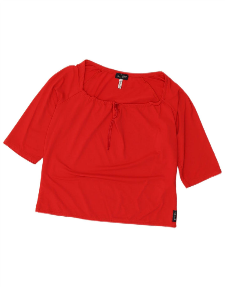 Armani Jeans Blusa Feminina Crop Manga 3/4 Top Reino Unido 14 Médio Vermelho Poliamida