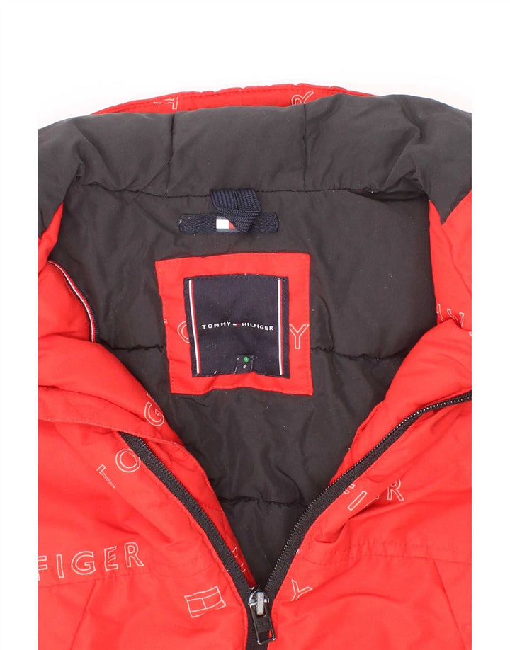 Jaqueta acolchoada com capuz gráfico Tommy Hilfiger Boys 3-4 anos poliéster vermelho