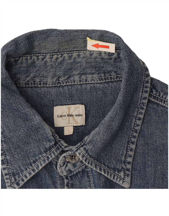 Camisa jeans masculina Calvin Klein grande algodão azul