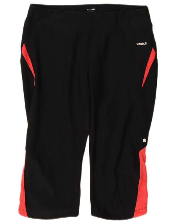 Reebok Womens Capri Calças de treino UK 14 Large Black Colourblock