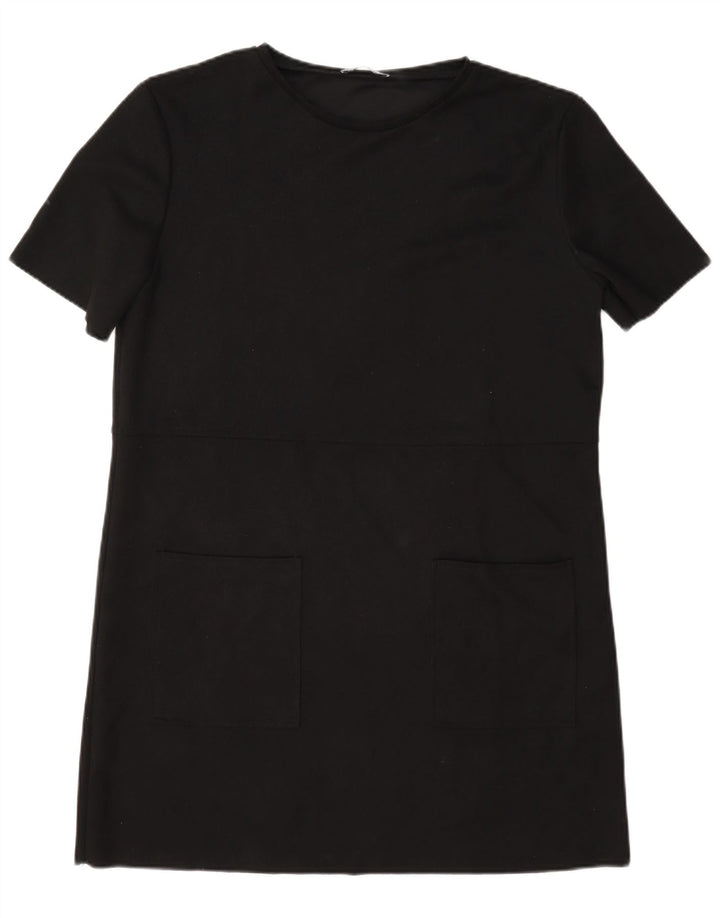 Vestido camiseta feminino Zara Reino Unido 16 grande poliéster preto