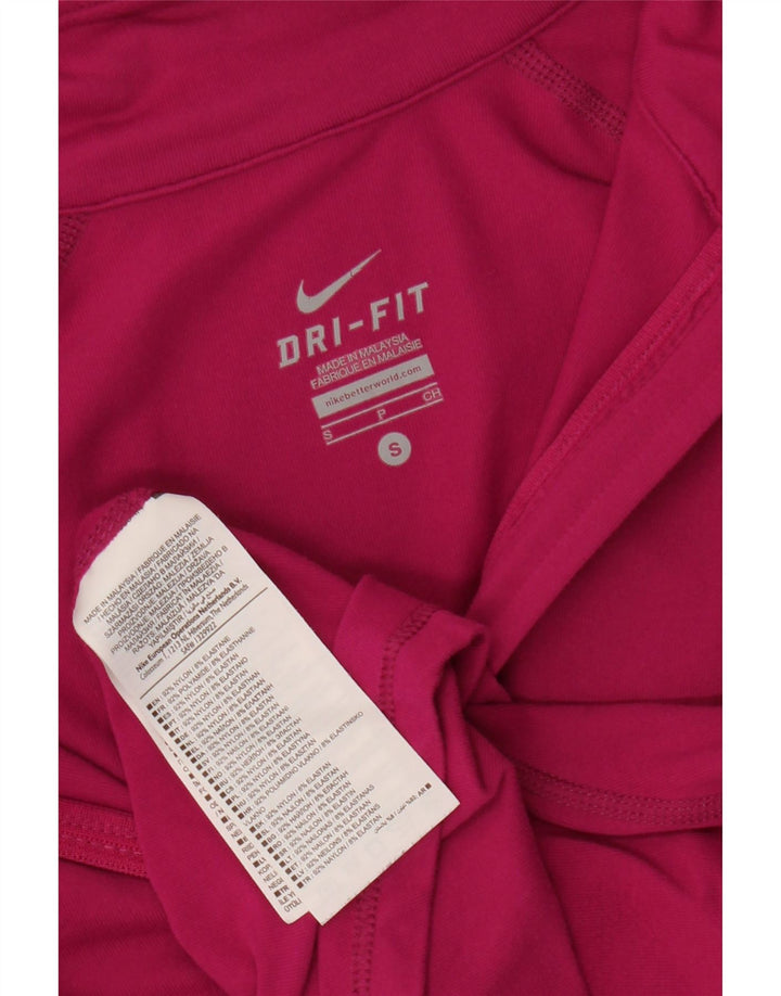 NIKE Womens Dri Fit Zip Neck Pullover Treino Top Reino Unido 10 Pequeno Rosa Nylon