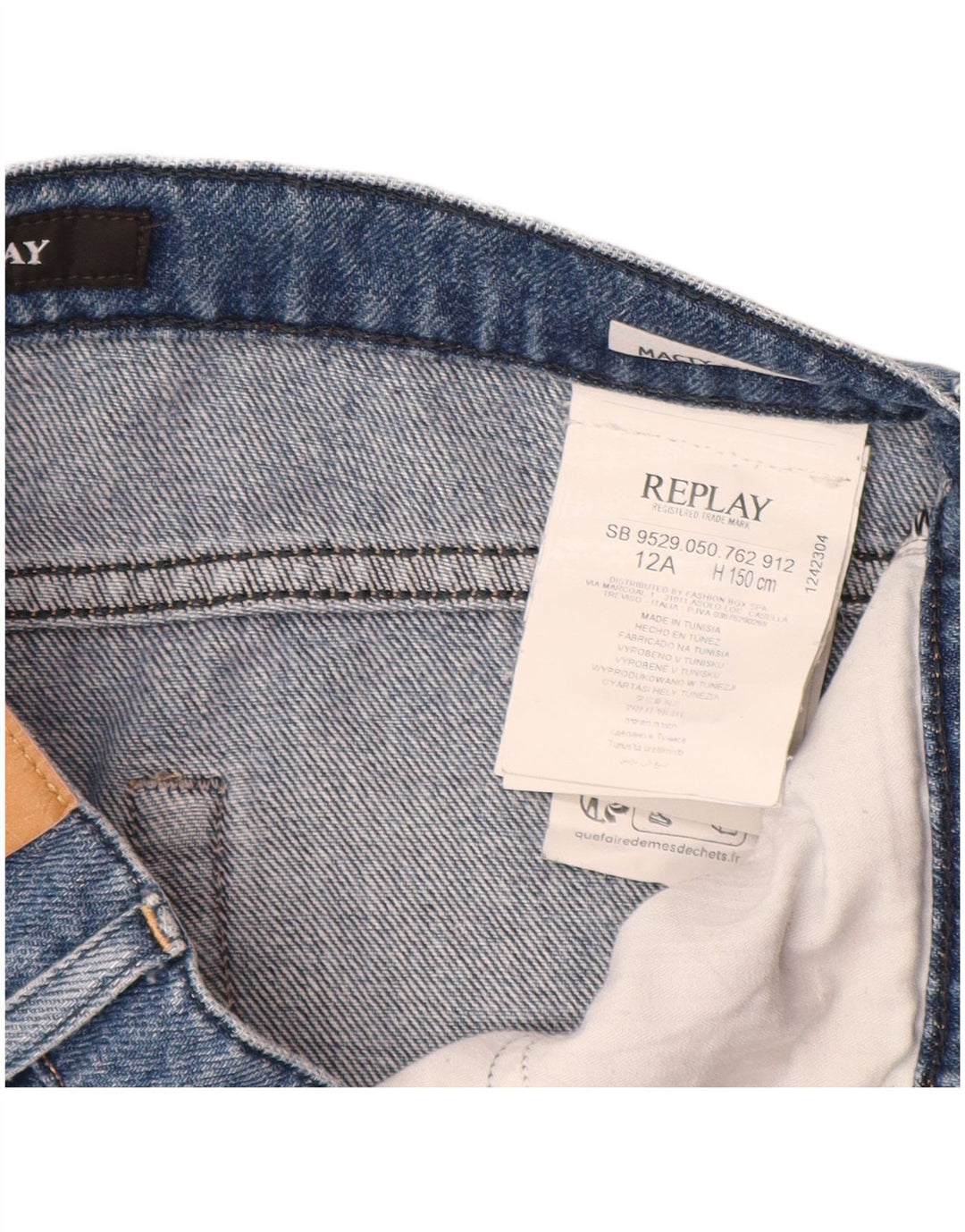 Shorts jeans cargo masculinos REPLAY 11-12 anos W26 algodão azul