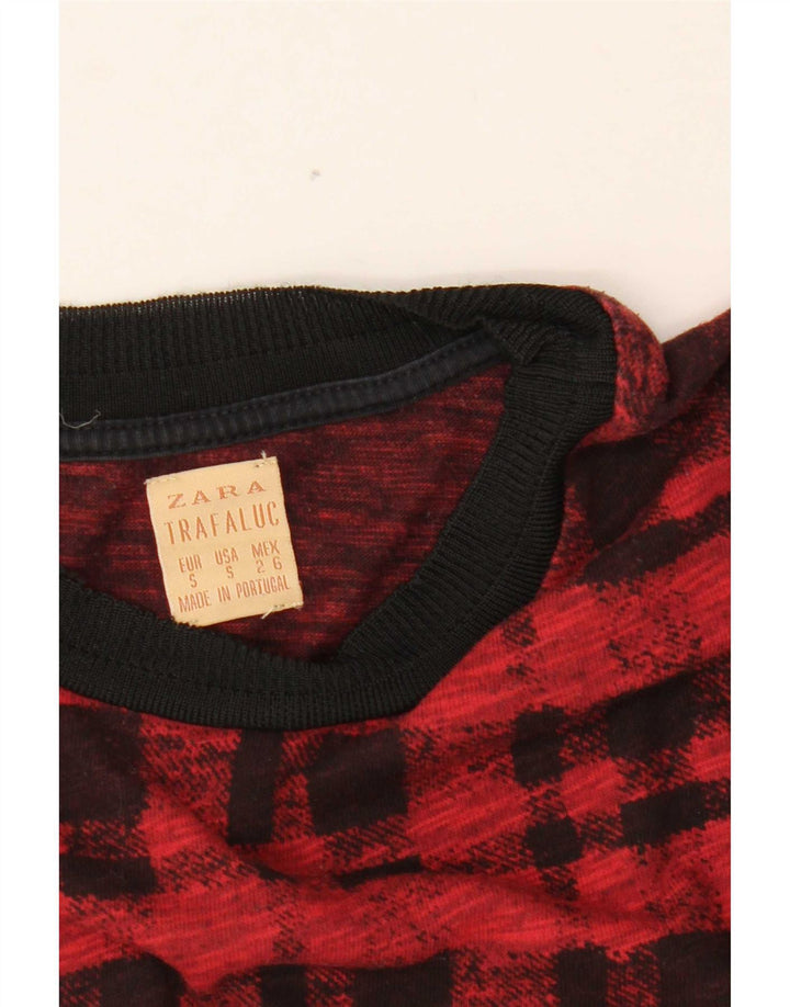 Zara Womens Trafaluc Top Manga Longa Reino Unido 10 Pequeno Xadrez Vermelho