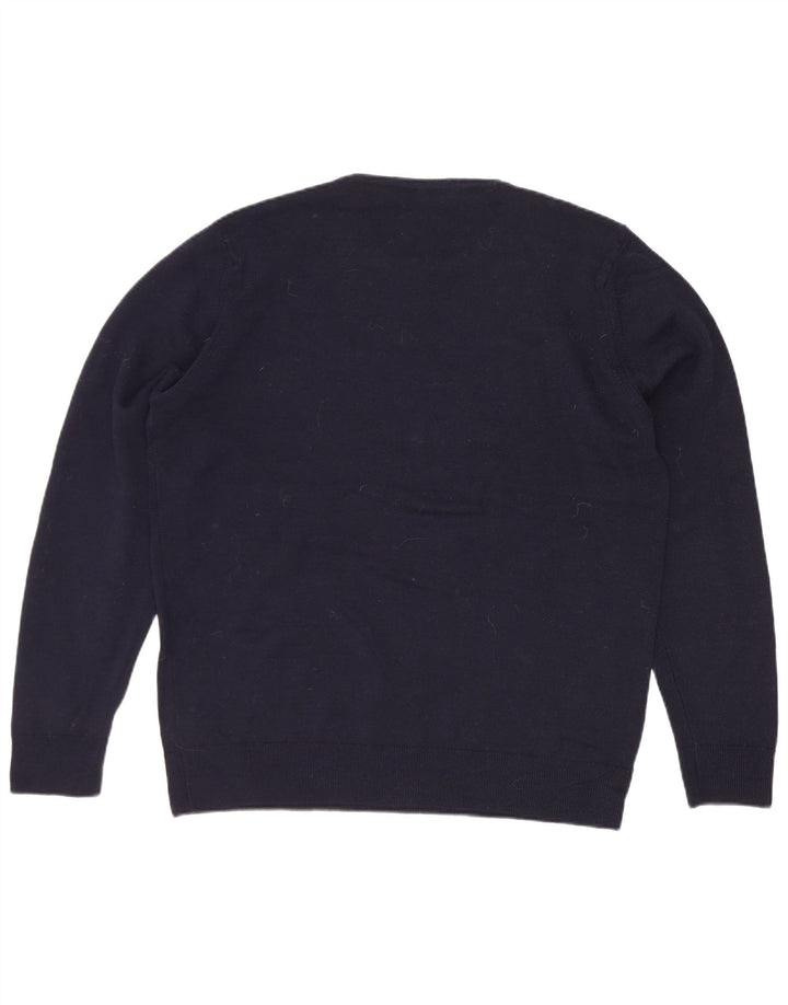 Suéter feminino Marks & Spencer com gola redonda Reino Unido 12 lã azul marinho médio