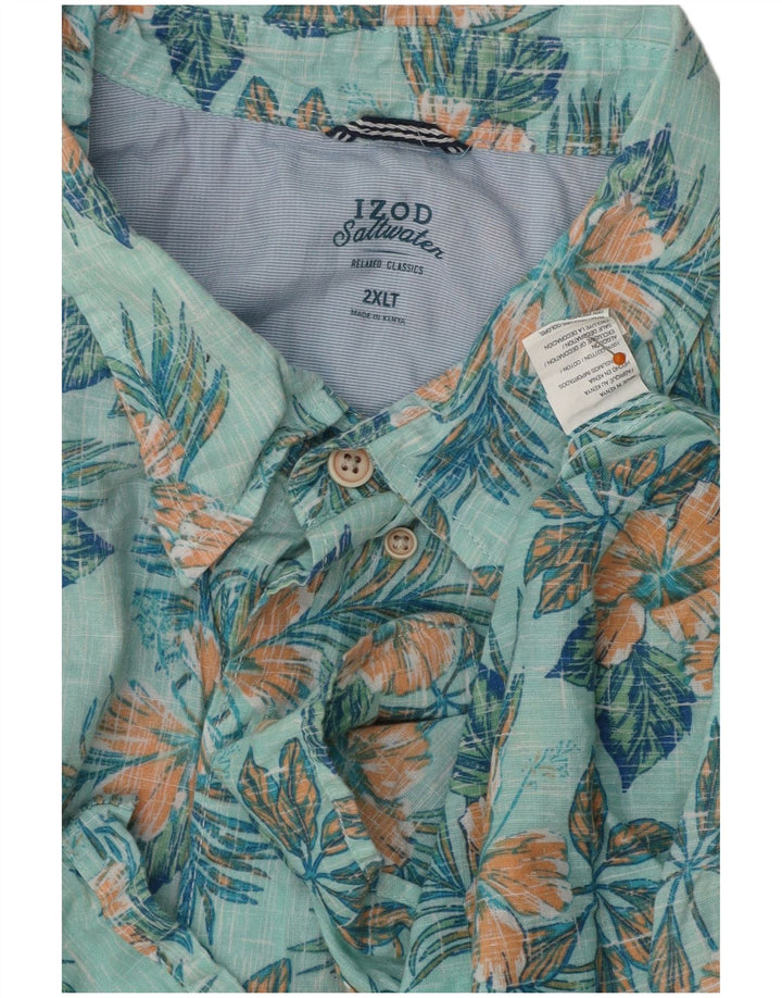 IZOD Camisa masculina alta de manga curta 2XL algodão floral turquesa