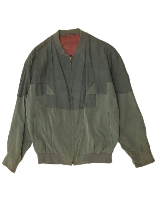 Jaqueta bomber masculina vintage UK 40 grande bloco colorido verde