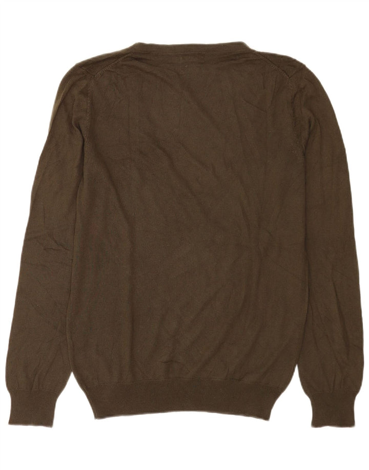 Suéter feminino Massimo Dutti com decote em V Reino Unido 14 seda cáqui médio