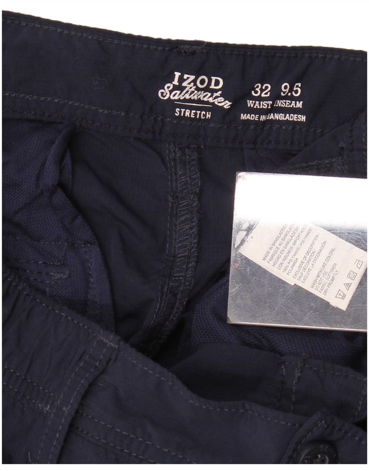 IZOD Mens Salt Water Cargo Shorts W32 Poliamida Azul Marinho Médio