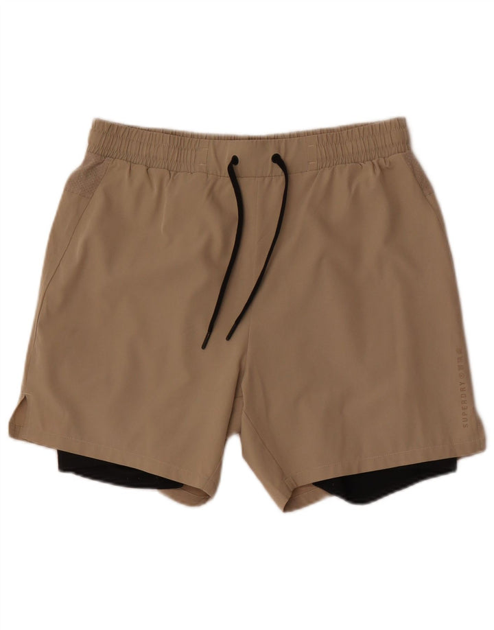 Superdry Mens Sport Shorts Medium Beige Colourblock Poliéster