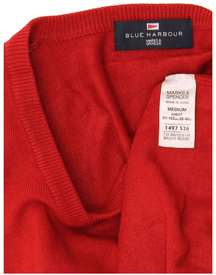 Suéter masculino Marks & Spencer Blue Harbor com decote em V, acrílico vermelho médio