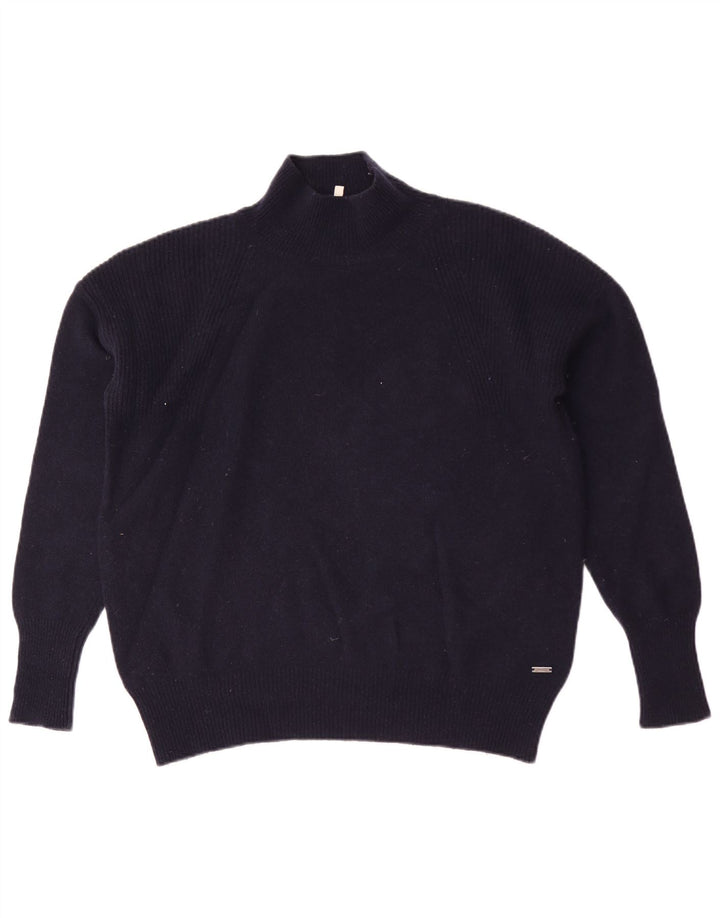Suéter feminino Joules com gola tartaruga Reino Unido 12 lã azul marinho médio