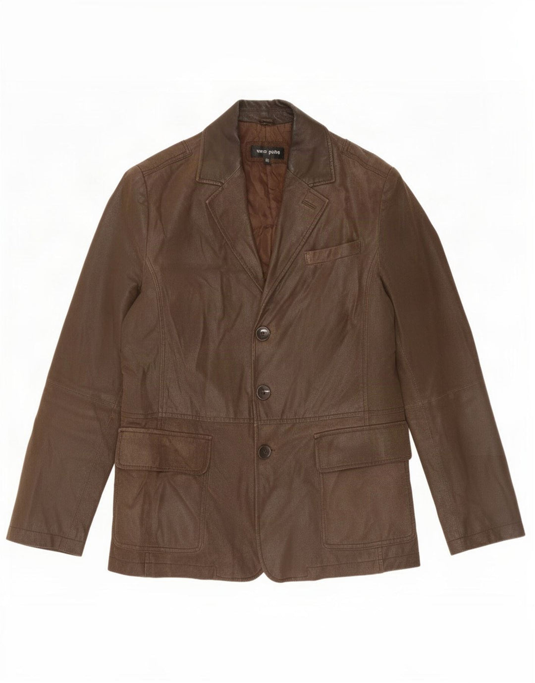 Jaqueta blazer masculina vintage de couro com 3 botões IT 50 grande marrom