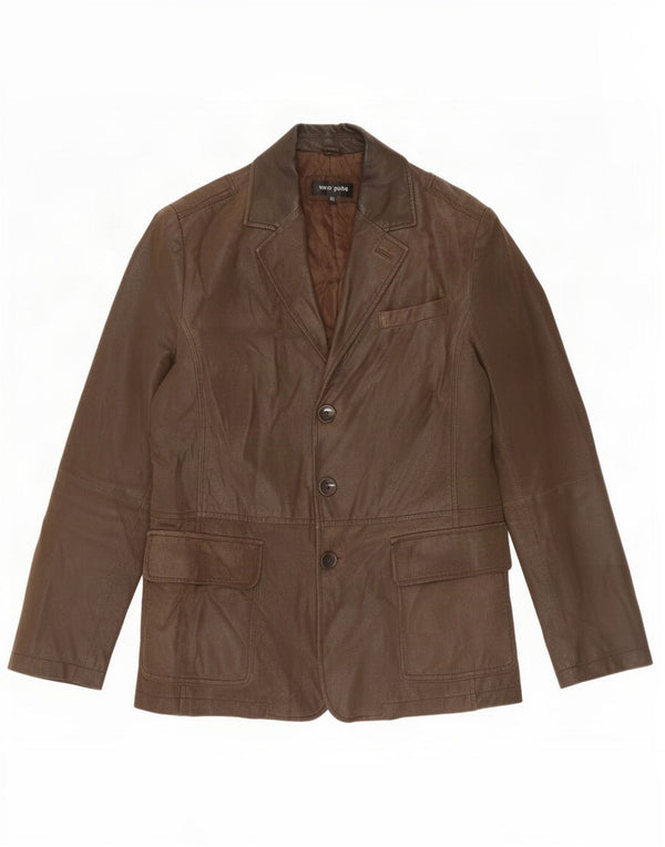 Jaqueta blazer masculina vintage de couro com 3 botões IT 50 grande marrom