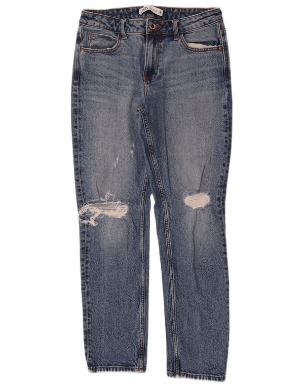 Zara Jeans femininos desgastados slim EU 36 XS W26 L27 azul