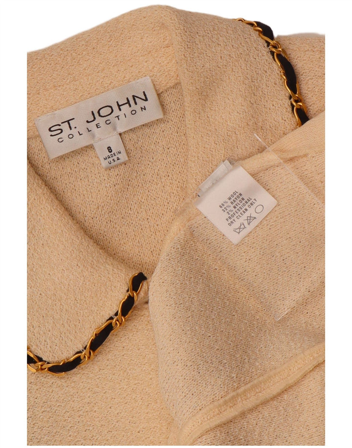 Suéter cardigã feminino VINTAGE manga 3/4 US 8 médio off white lã