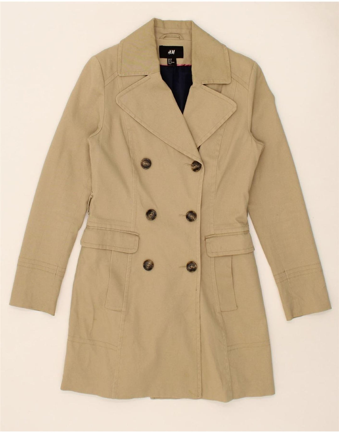 H&M Womens Double Breasted Coat EU 38 Medium Beige Cotton Vintage H&M and Second-Hand H&M from Messina Hembry 