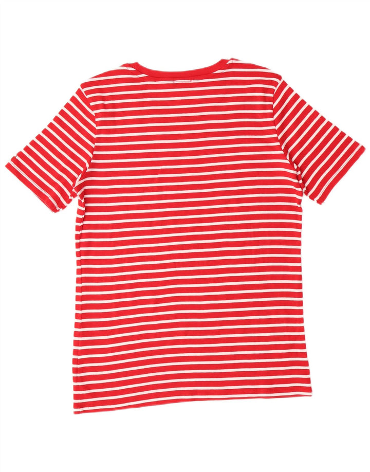 Camiseta feminina Benetton UK 14 grande algodão listrado vermelho
