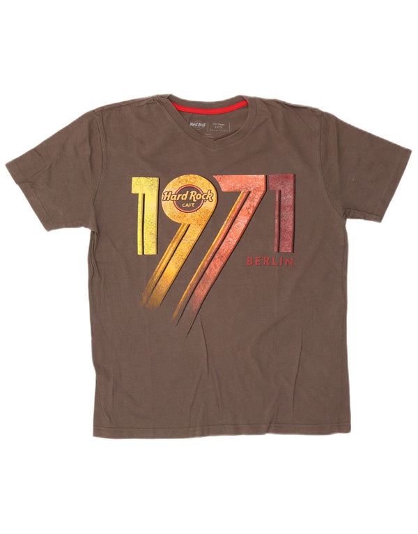 Camiseta masculina Hard Rock Cafe Berlin com estampa gráfica pequena de algodão marrom