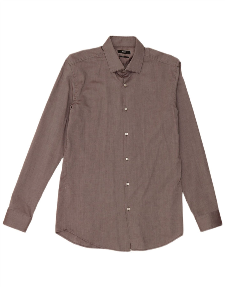 Camisa masculina Hugo Boss extra slim fit tamanho 40 15 1/2 algodão cinza médio
