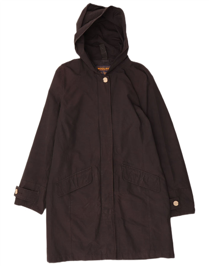 Sobretudo feminino Woolrich com capuz Reino Unido 16 grande algodão preto