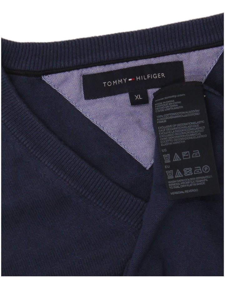 Suéter masculino TOMMY HILFIGER com decote em V XL azul marinho algodão