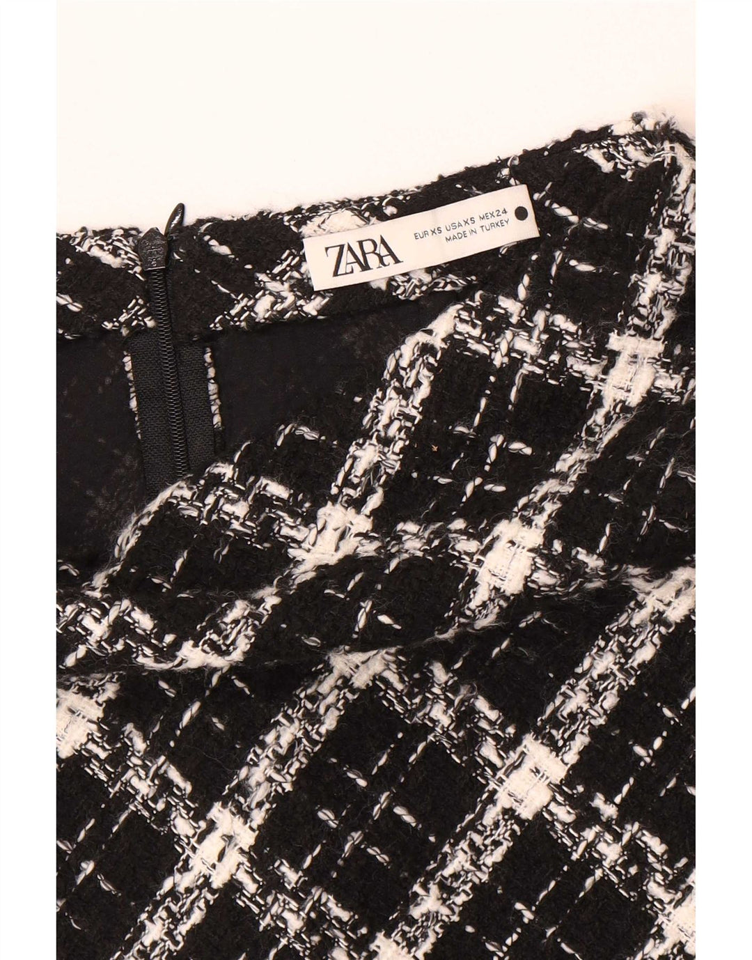 Minissaia feminina Zara XS W24 xadrez preta