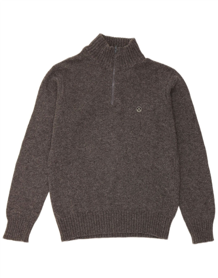 Suéter masculino North Sails com zíper e gola grande cinza manchado