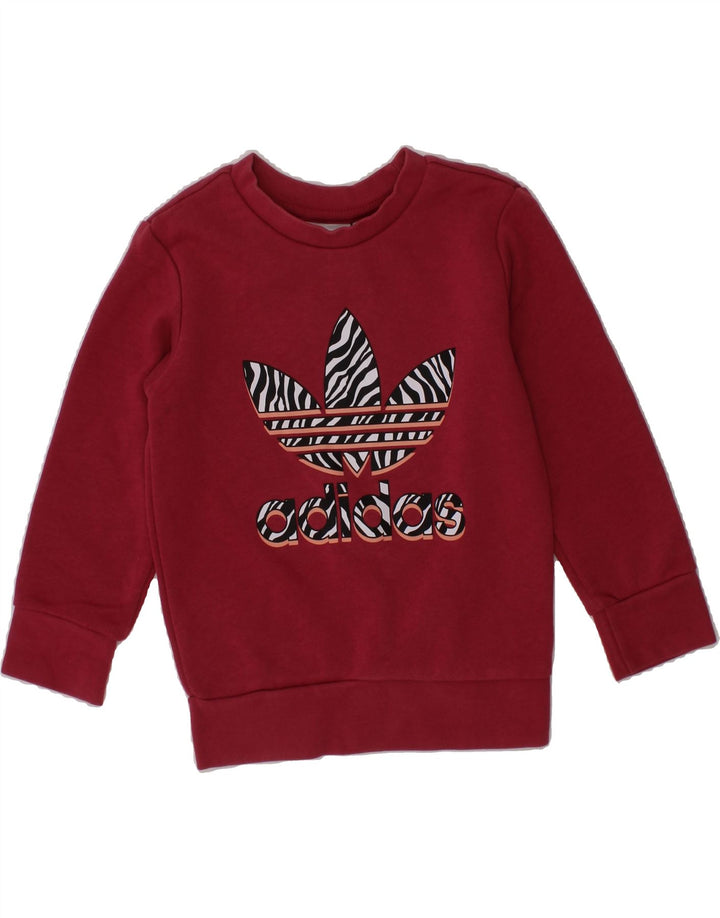 ADIDAS Baby Girls Graphic Boat Neck Jumper Sweater 18-24 Months Burgundy Vintage Adidas and Second-Hand Adidas from Messina Hembry 