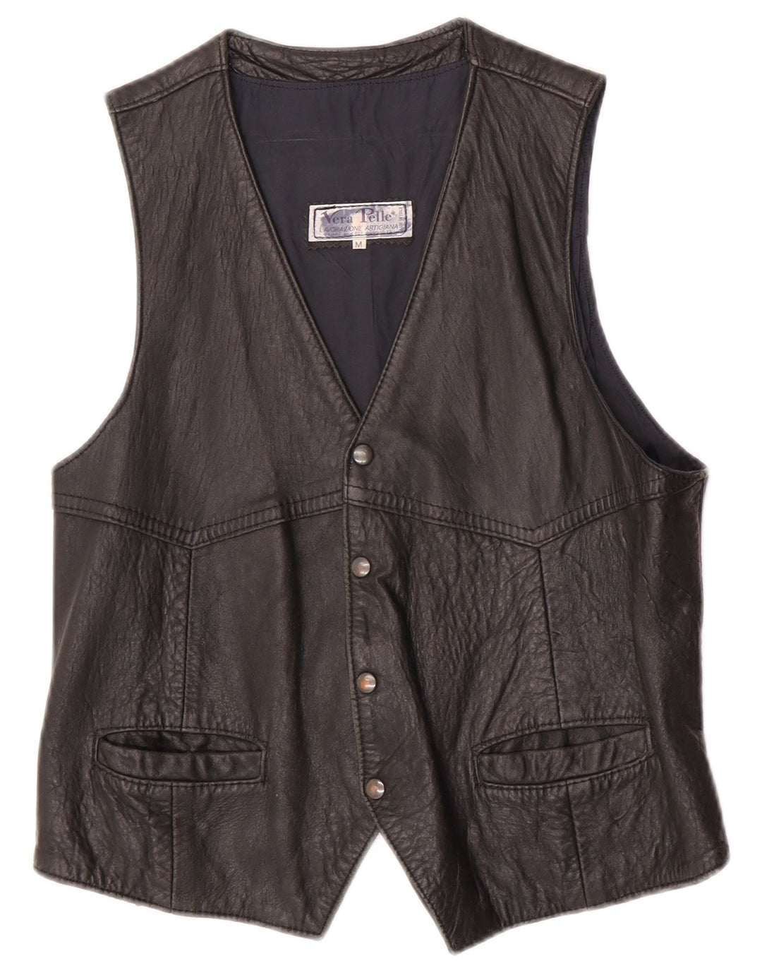 Colete de couro masculino vintage médio couro preto