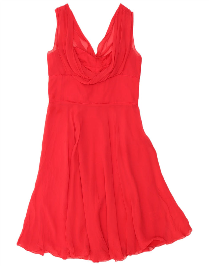 Vestido feminino Ted Baker sem mangas evasê tamanho 4 grande seda vermelha