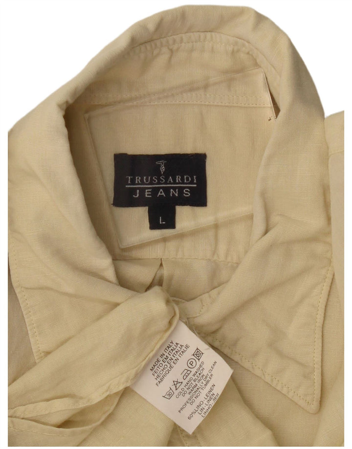 Camisa masculina Trussardi Jeans grande linho amarelo
