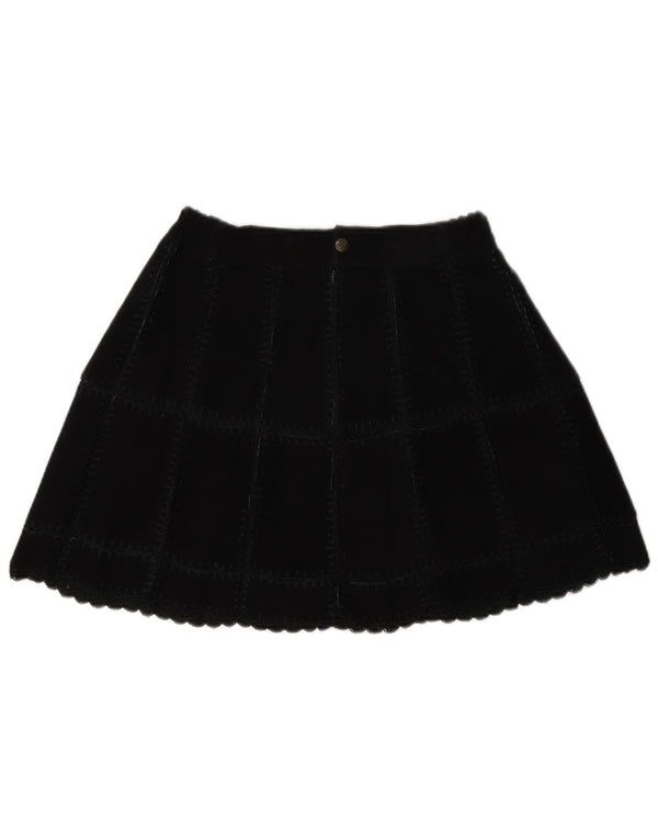 Minissaia feminina vintage de camurça W28 xadrez preto médio