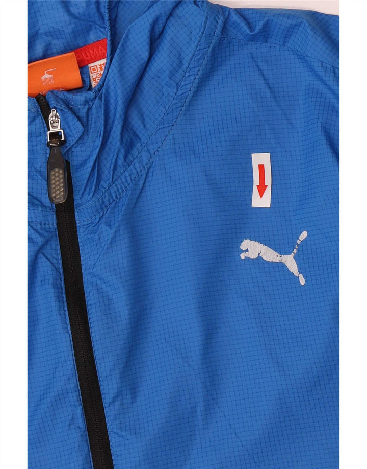 Jaqueta de chuva masculina Puma com capuz UK 42 XL azul xadrez nylon