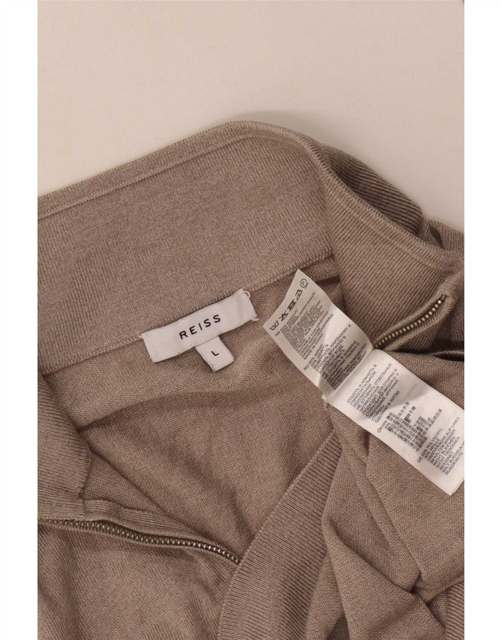 Suéter masculino Reiss com zíper e gola grande acrílico bege