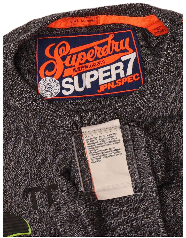Camiseta gráfica masculina Superdry Top algodão manchado cinza médio
