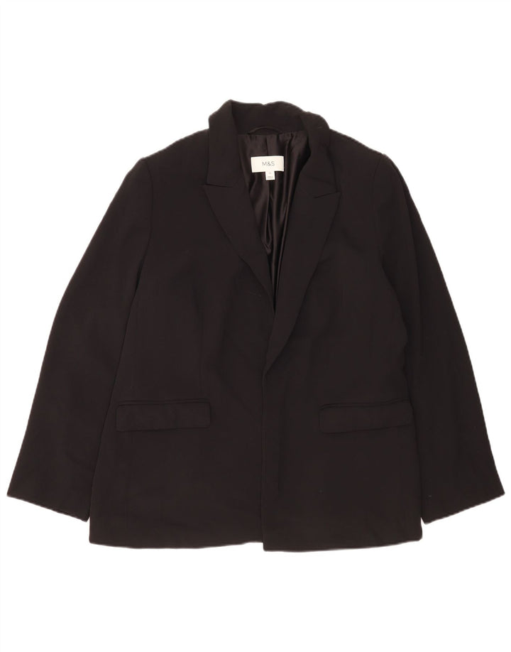 Jaqueta Blazer aberta feminina Marks & Spencer Reino Unido 14 grande poliéster preto
