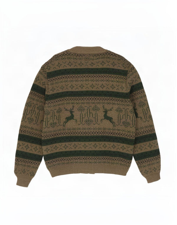 Suéter cardigã masculino St. Peter Trachten médio cáqui Fair Isle acrílico