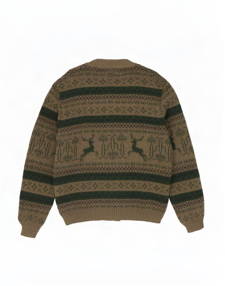 Suéter cardigã masculino St. Peter Trachten médio cáqui Fair Isle acrílico