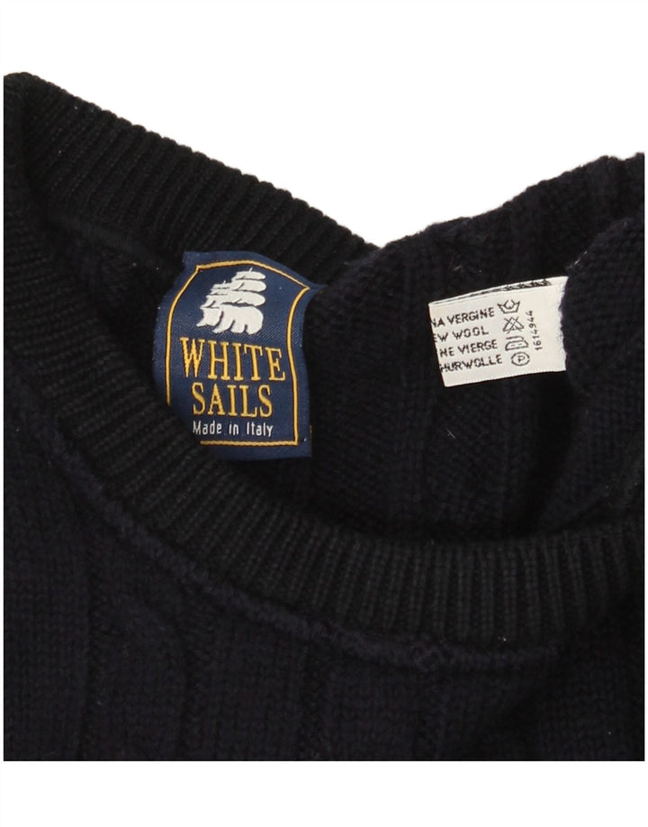 Suéter masculino branco Sails com gola redonda, grande lã azul marinho