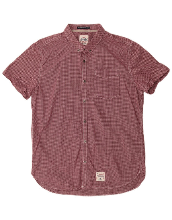 Camisa masculina de manga curta Superdry 2XL algodão gingham cor de vinho