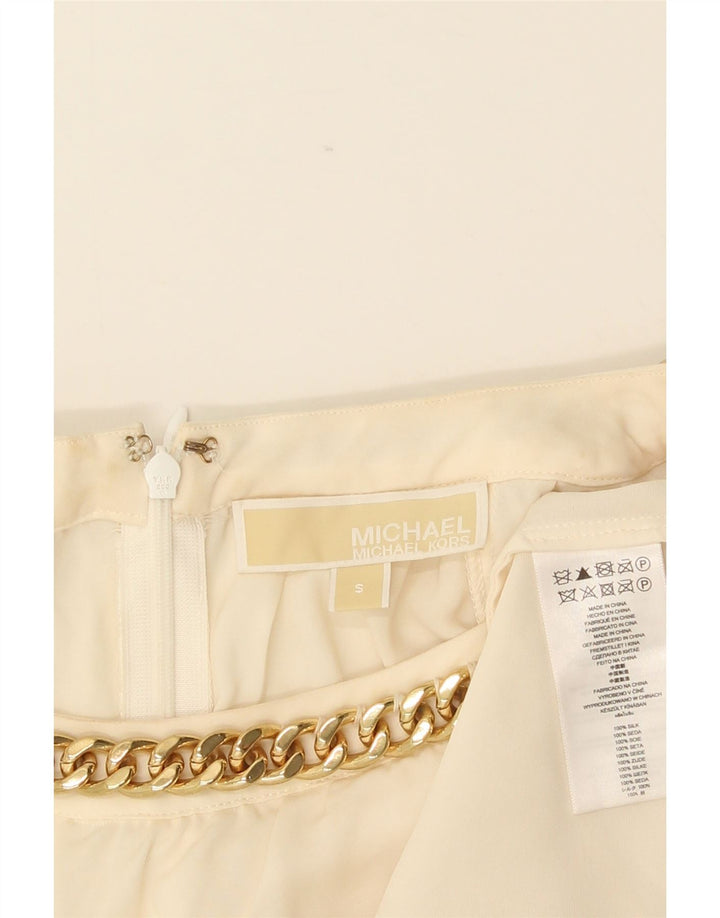 Blusa feminina sem mangas Michael Kors UK 10 pequena seda branca
